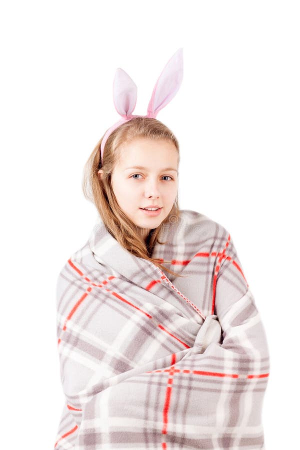 Young Girl with Blanket Isolated Stock Photo Image of female, holding
