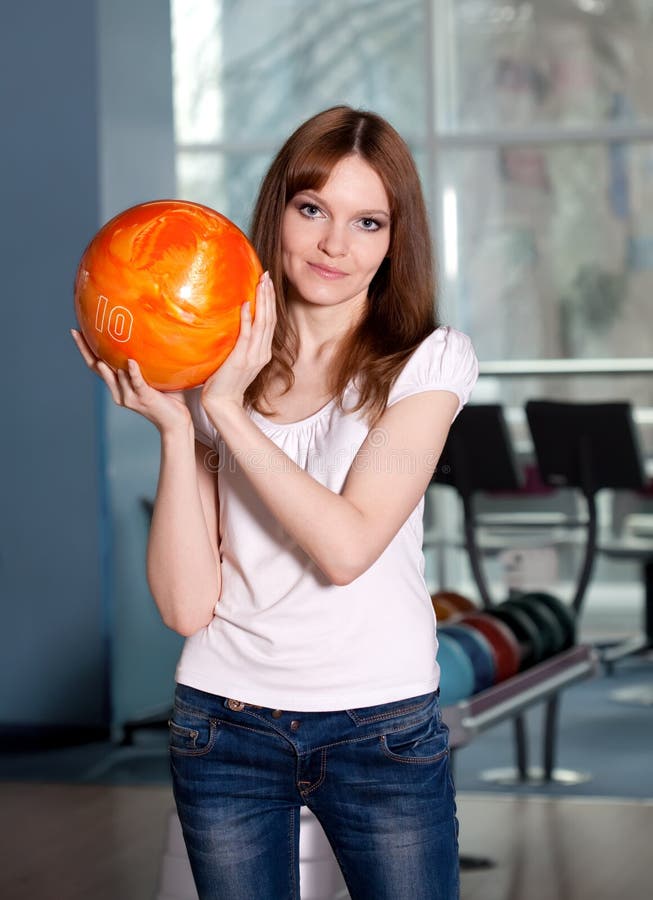 Young Girl with Bowling Ball Stock Photo Image of face, action 24621864
