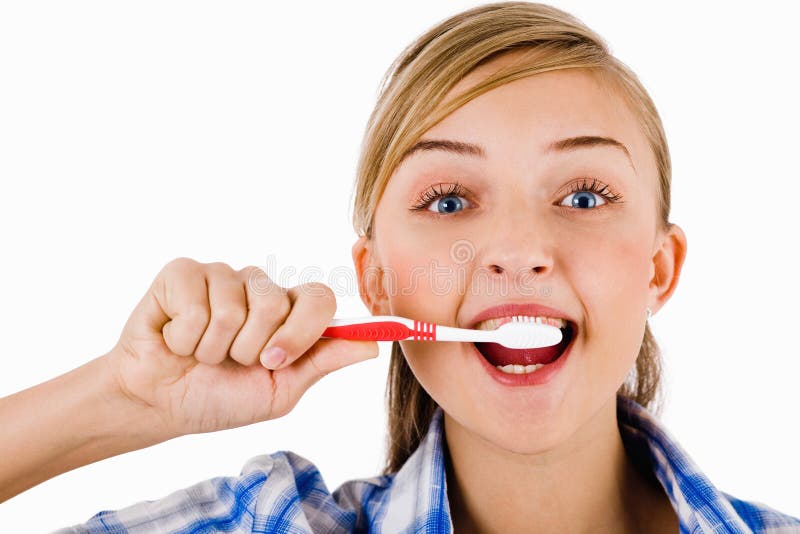 Young Girl the Brush Her Tooth Stock Photo Image of laughing