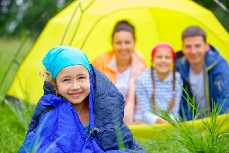 Young girl camping