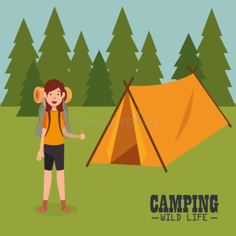Young Girl in the Camping Zone Stock Vector - Illustration of adventure ...