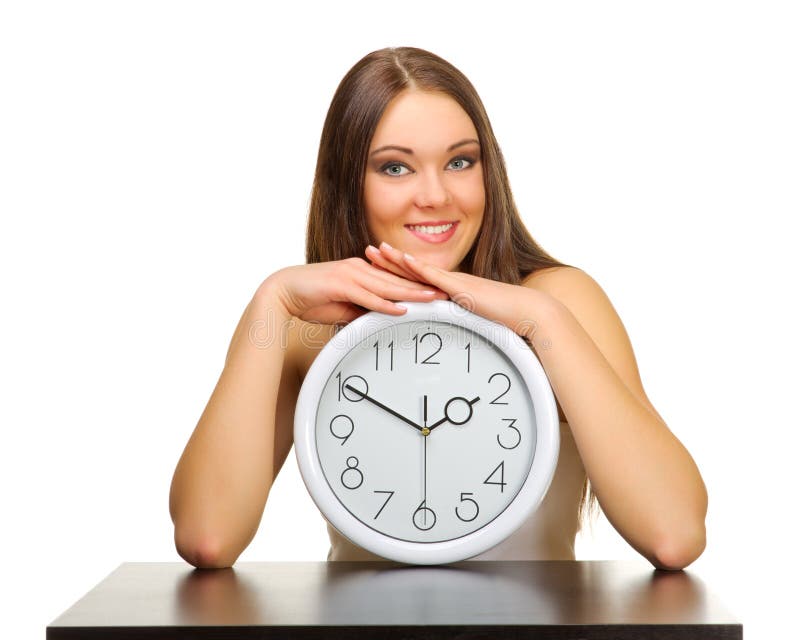 Young girl with clock stock image. Image of concept, beautiful 23058185