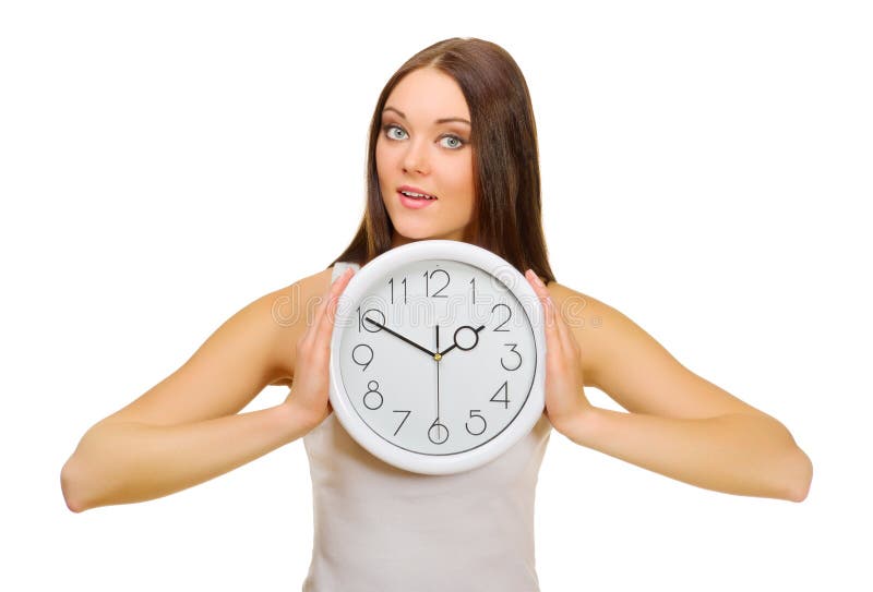 Young girl with clock stock image. Image of hour, ladies 23823665