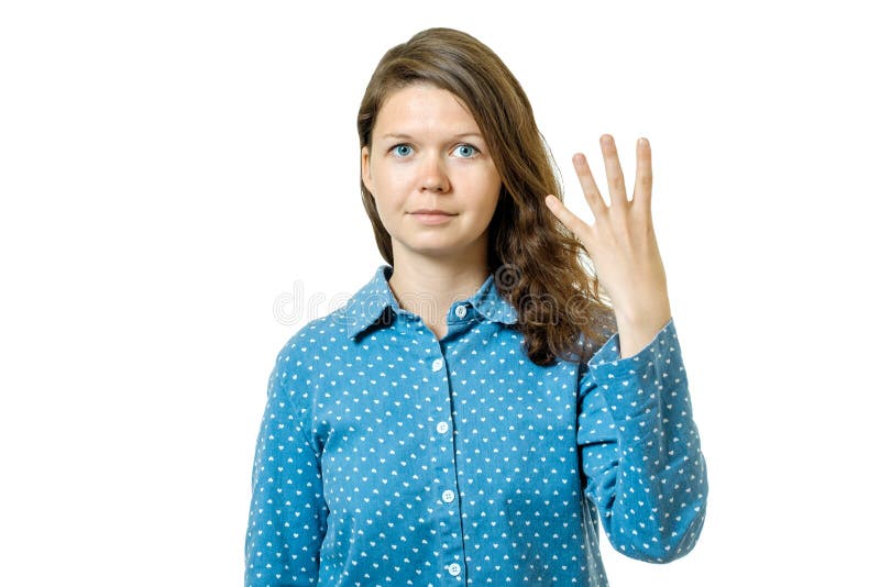 Young girl counting four royalty free stock image Young girl counting four royalty free stock image