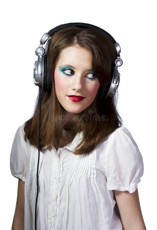 Young girl with earphones stock image. Image of girl 23484285