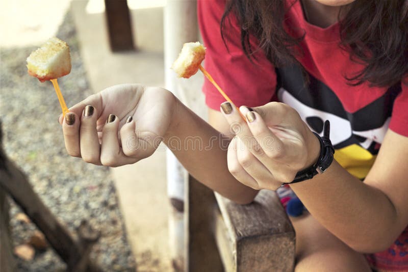Young Girl Eating Bread and Butter Stock Photo Image of toast, eating
