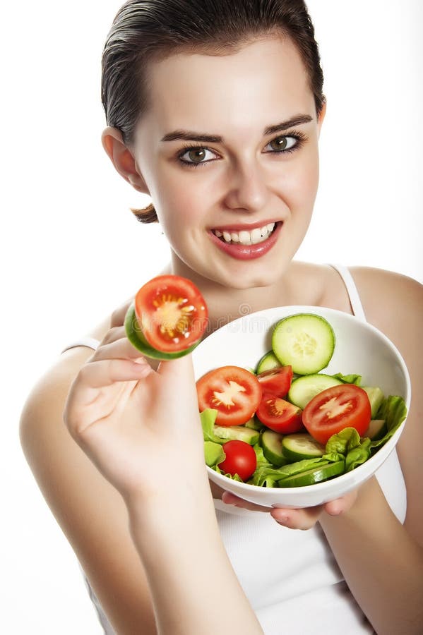 Young Girl Eating a Fresh Vegetable Salad Stock Image Image of girl