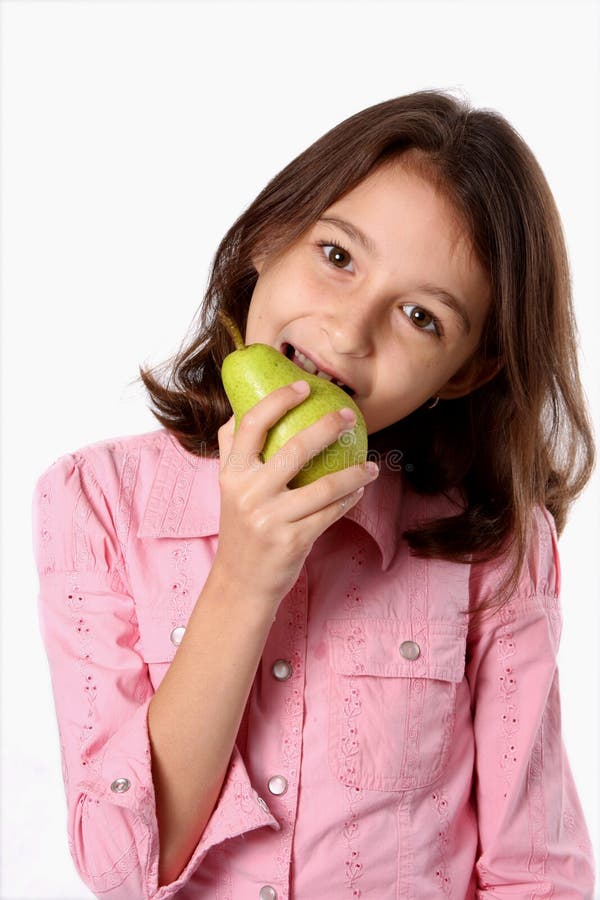 Young Girl Eating Green Pear Stock Photo Image of lifestyle, clean