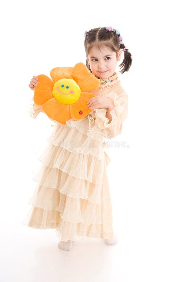 The young girl with flower isolated on a white