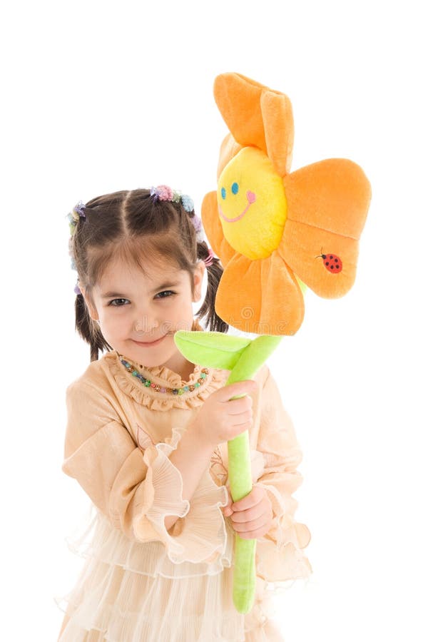 The young girl with flower isolated on a white