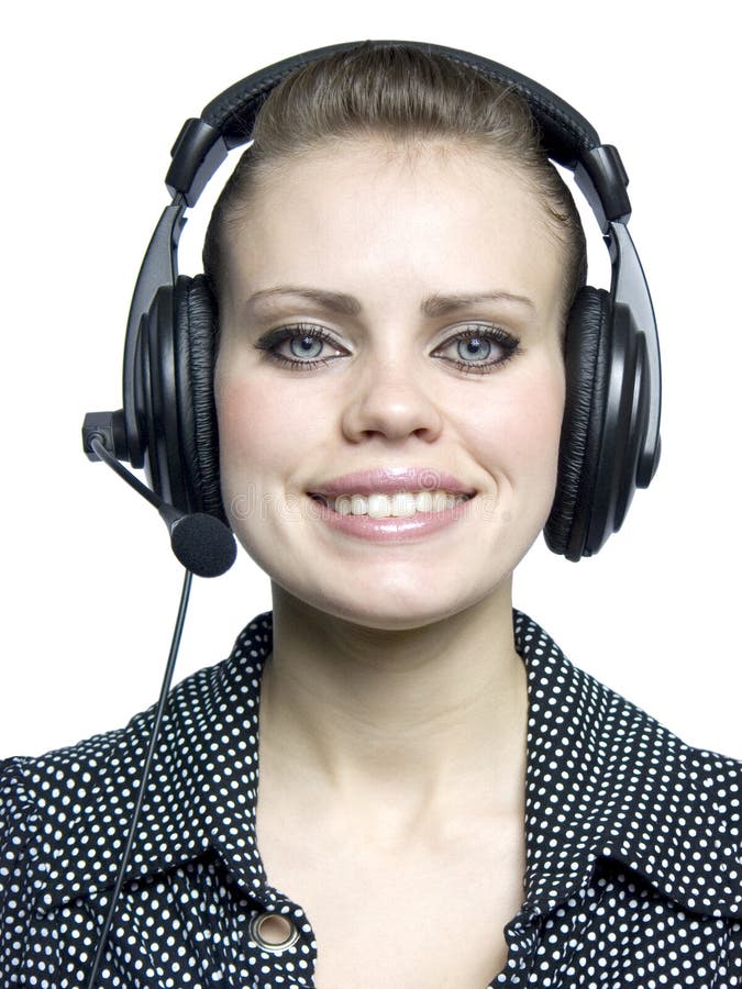 Young girl with a headset stock image. Image of call 12505933