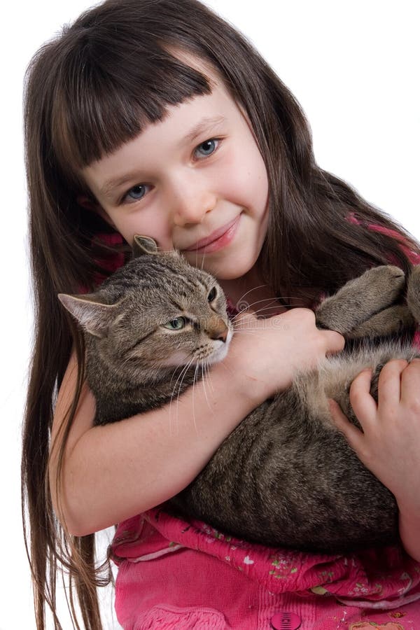 Girl and kitten stock photo. Image of children, loving 26568026