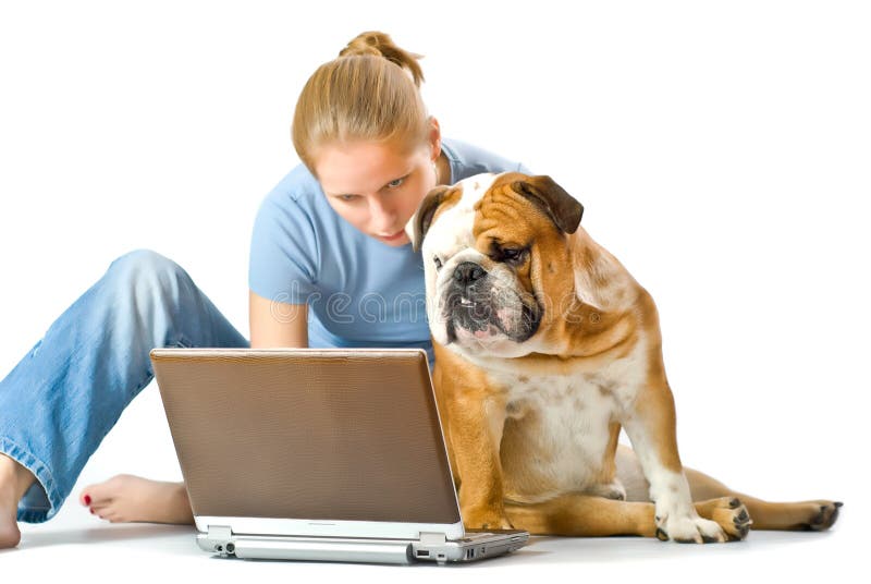 Young girl with her pet isolated on white backgrou