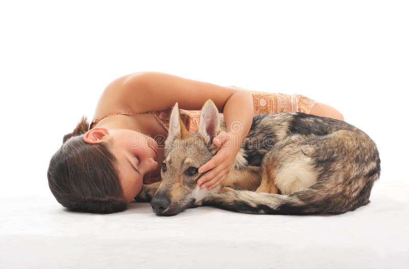 Young girl and her puppy