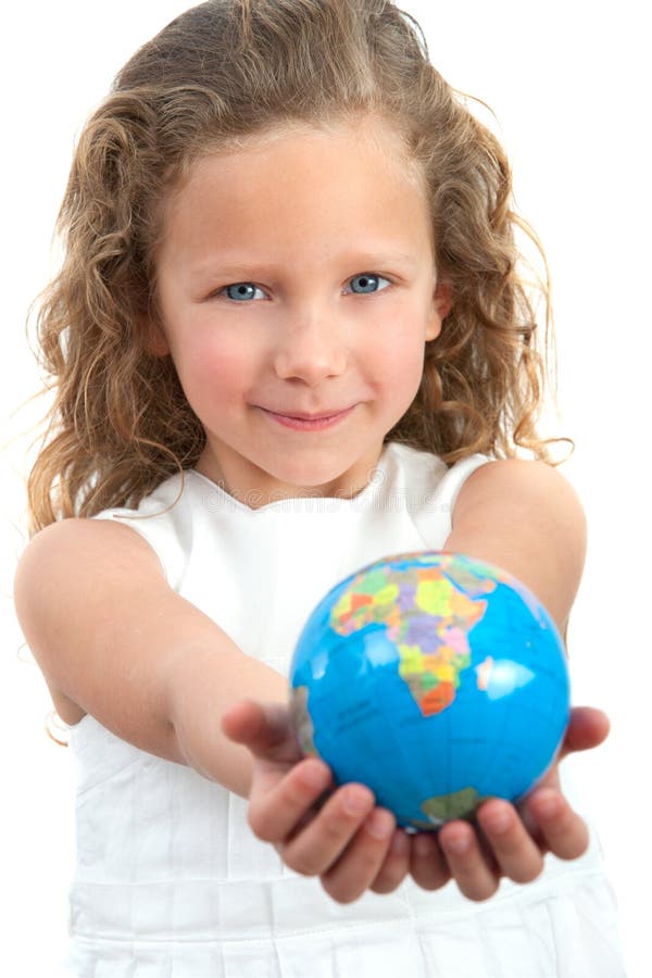 Young Girl Holding Earth Sphere. Stock Image Image of isolated, earth