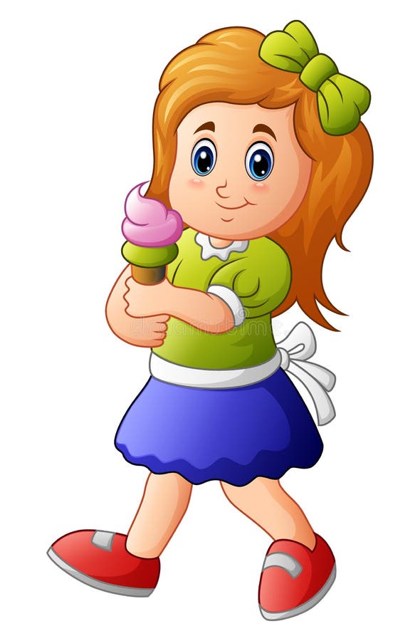 Young Girl Holding Ice Cream Stock Vector Illustration of little