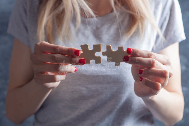 Young Girl Holding Puzzle Pieces Stock Image Image of connect