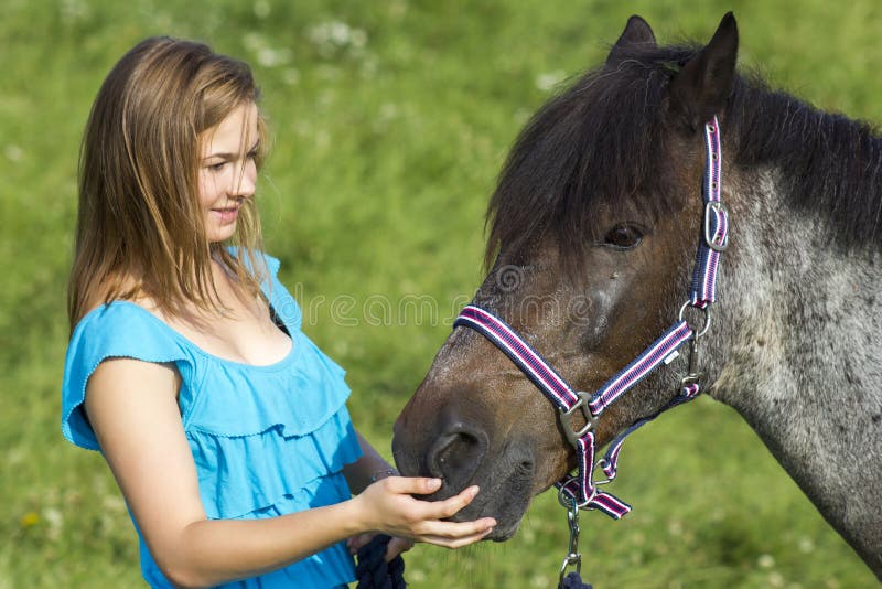 Young girl with horse stock image. Image of active, teeneger 42948139