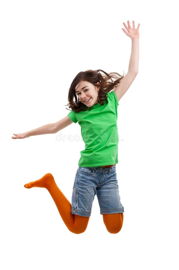 Excited 8year Old Mixed Race Boy Jumping On White Stock Photo - Download  Image Now - Child, Jumping, White Background - iStock