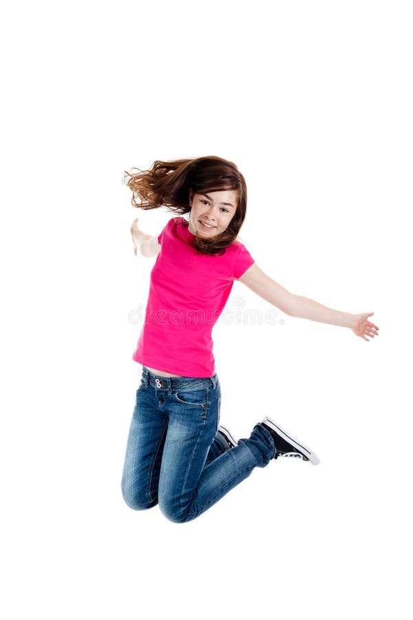 Excited 8year Old Mixed Race Boy Jumping On White Stock Photo - Download  Image Now - Child, Jumping, White Background - iStock