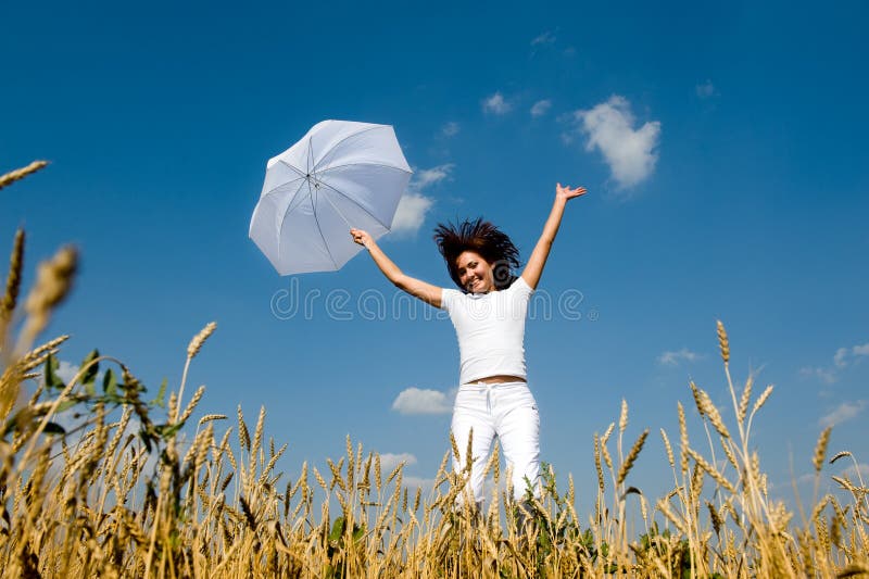 Young girl jumping for joy