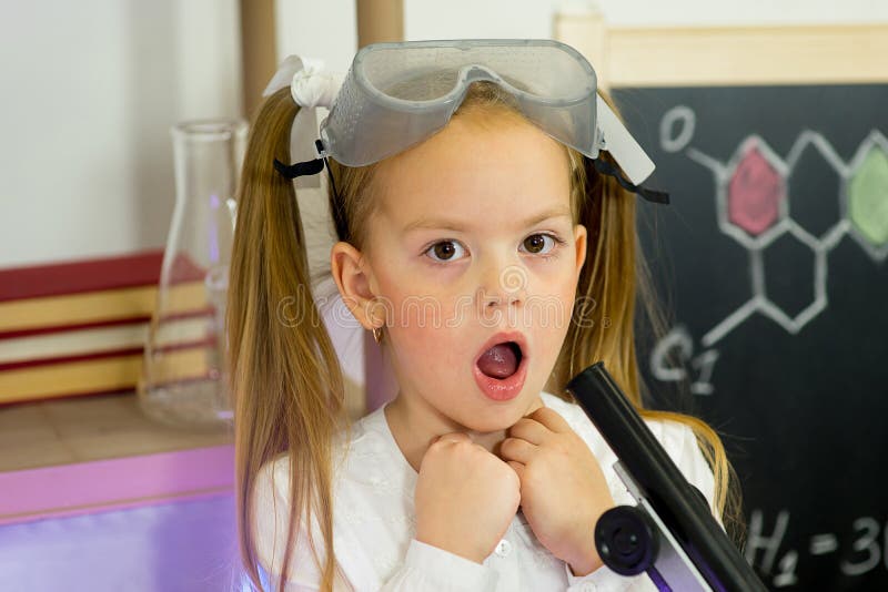 Young Girl Making Science Experiments Stock Image Image of school