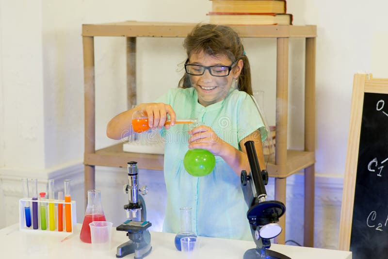 Young Girl Making Science Experiments Stock Photo Image of analyzing