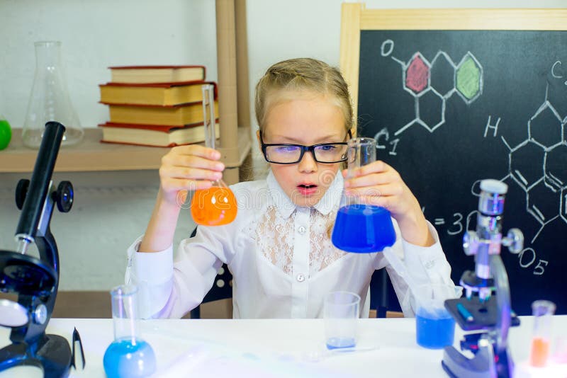 Young Girl Making Science Experiments Stock Image Image of education