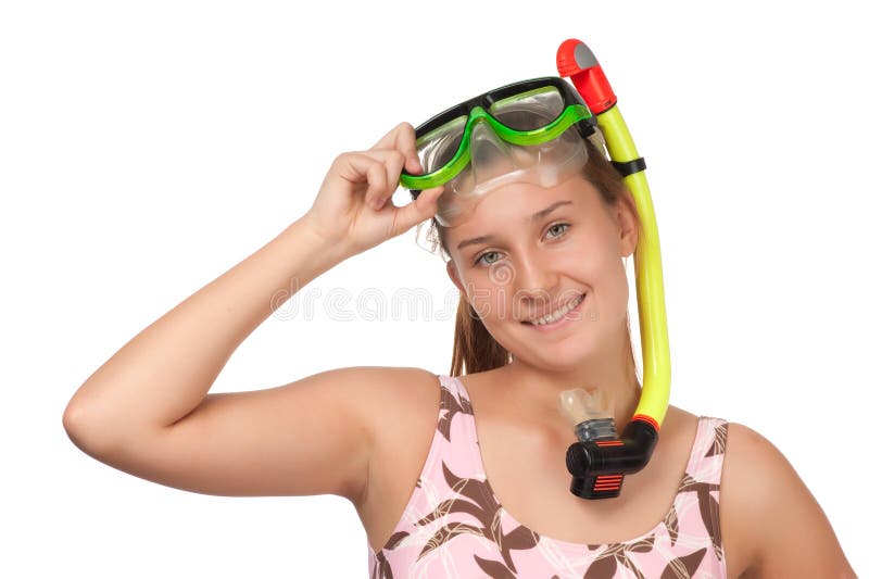 Young Girl with a Mask for Diving Stock Image Image of face, isolated