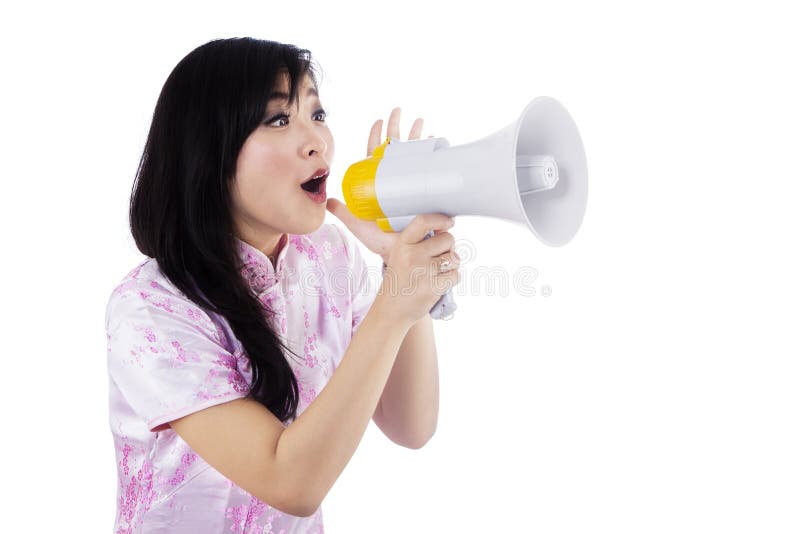 A young girl with megaphone