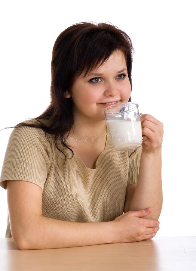 Young girl with milk stock photo. Image of thirsty, white 3425052