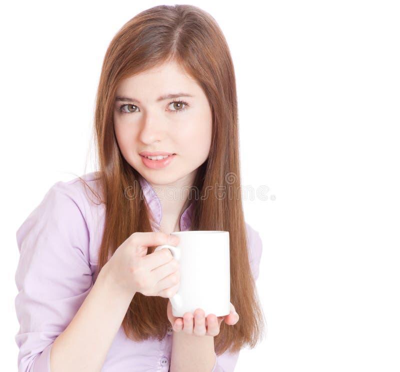 Young girl with mug with coffee