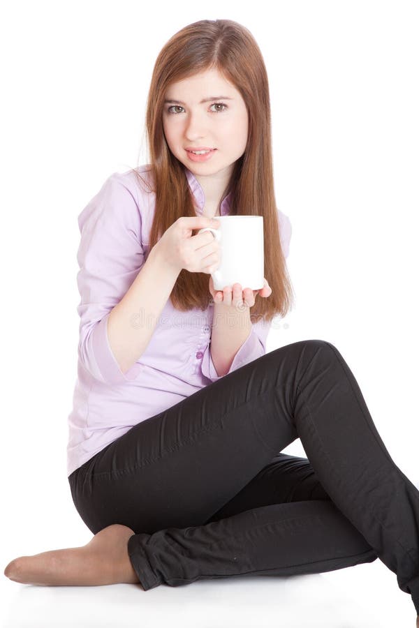 Young girl with mug with coffee