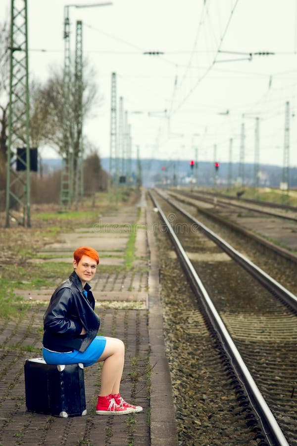 Young Girl and a Old Suitcase Stock Photo - Image of hair, train: 57022234