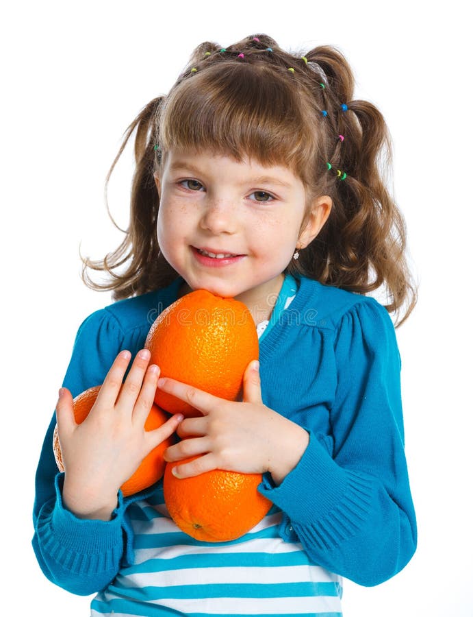 Smiling Little Girl Holding Oranges Stock Image Image of growth, expression 134847269