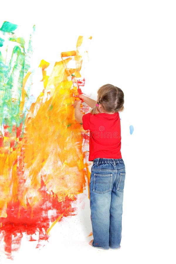 Young girl painting over white