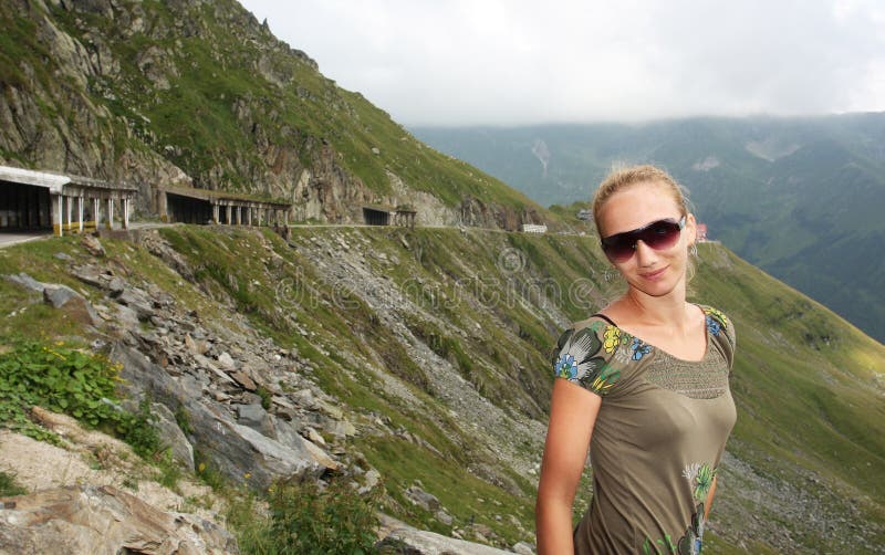 Young girl portrait in mountain area stock image