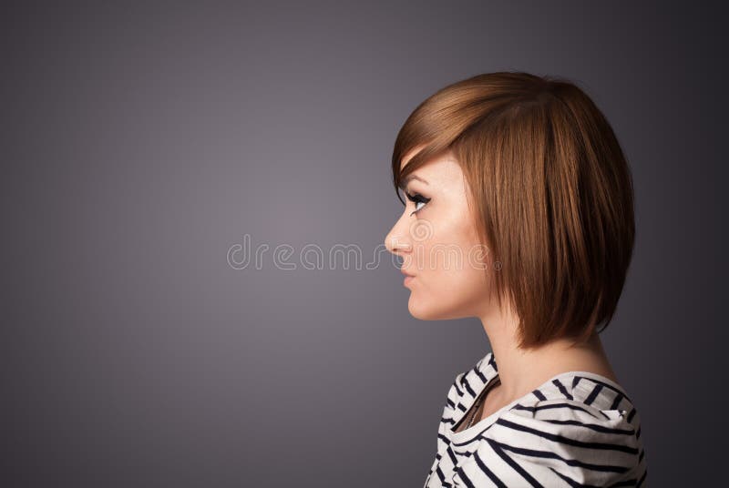 Young girl portrait thinking with copyspace stock images
