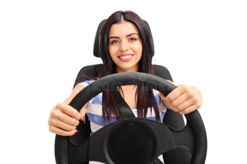 Young girl pretending to drive