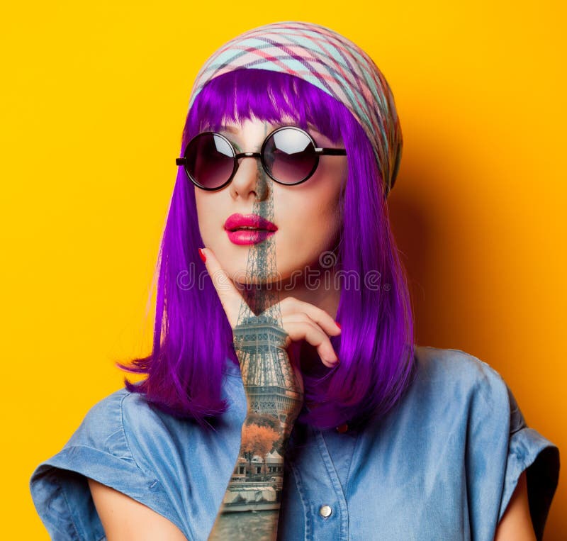 Young Girl with Purple Hair and Sunglasses Stock Image - Image of idea ...