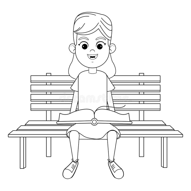 https://thumbs.dreamstime.com/b/young-girl-reading-book-black-white-sitting-wooden-bench-avatar-cartoon-character-vector-illustration-graphic-design-149739717.jpg