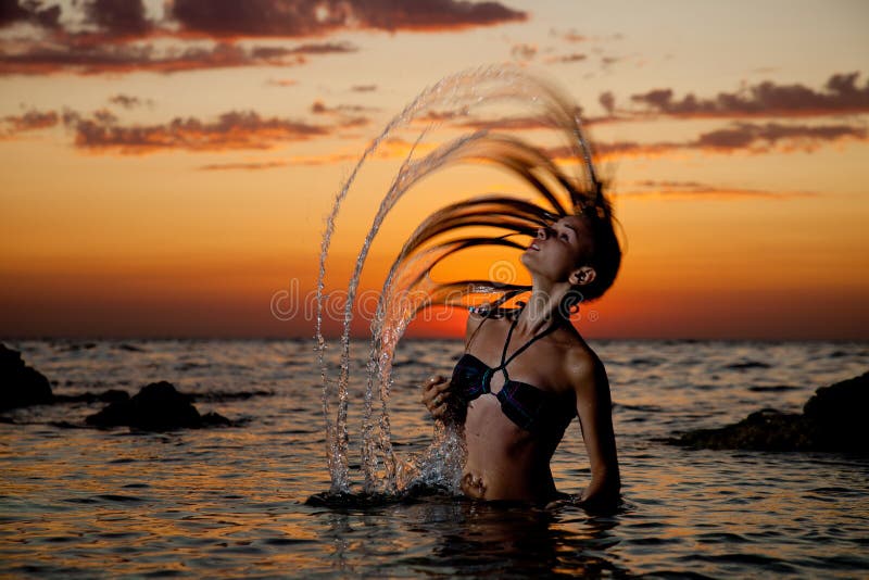 A young girl in the sea