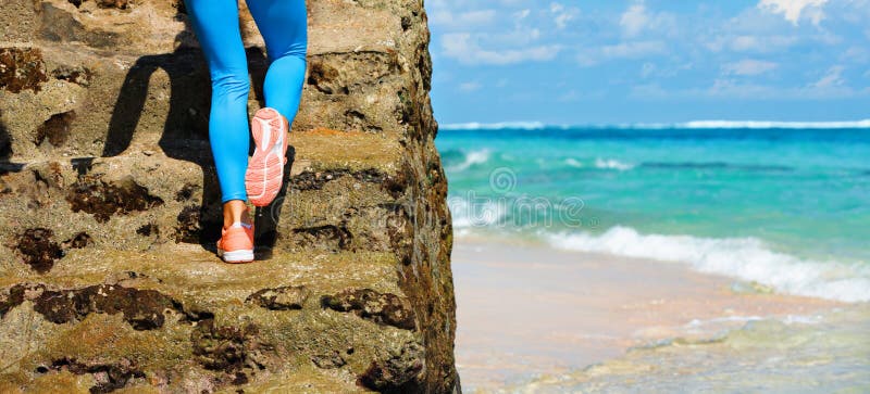 Young Girl Walk by Wooden Pier on Sea Sand Beach Stock Image - Image of ...