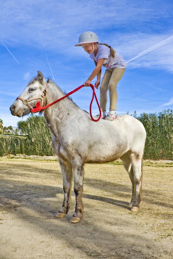 Young Girl Standing on a Pony