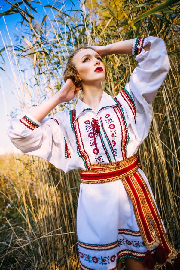 Young Girl on the Summer Field in National Belarus Clothes, Fas Stock ...