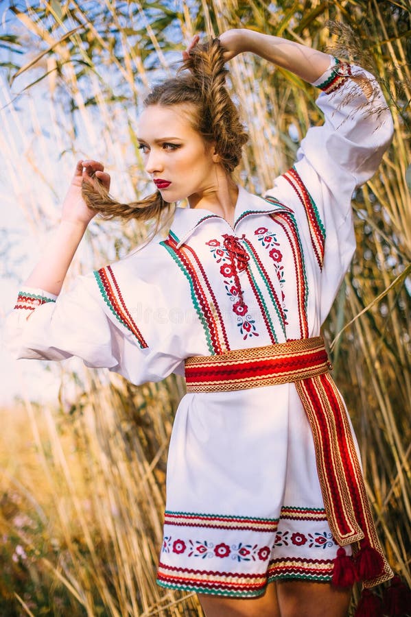Young Girl on the Summer Field in National Belarus Clothes, Fas Stock ...