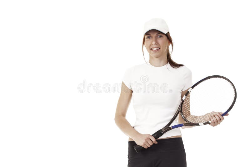 Young girl with a tennis racket royalty free stock images