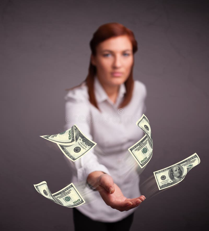 Young girl throwing money stock image. Image of caucasian 59859837