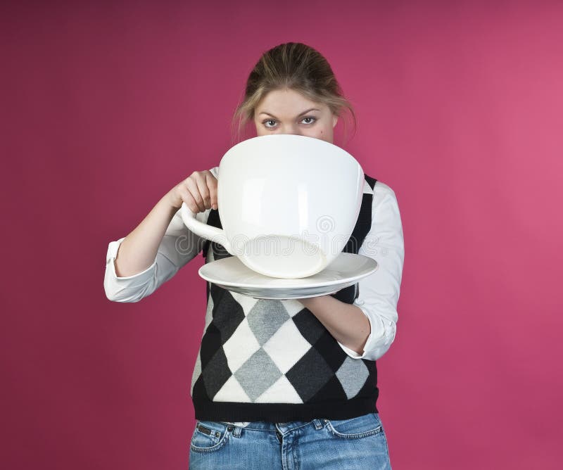 Young Girl about To Drink from Extra Large Cup Stock Photo - Image of  coffee, caucasian: 13485788