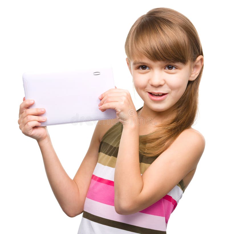 Young girl is using tablet stock image. Image of electronic 46620051